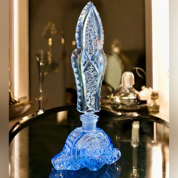 Art Deco Sapphire Czech Crystal Perfume Bottle - Picture 1 of 16